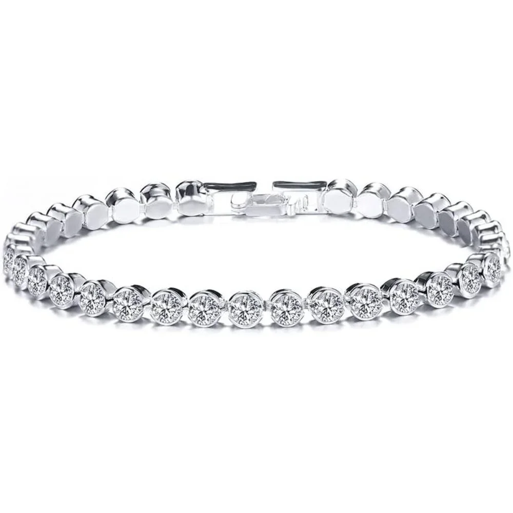 Shiny Cubic Zirconia Tennis Bracelet in Gold Plated Silver for Fashionable Women - Picture 1 of 5
